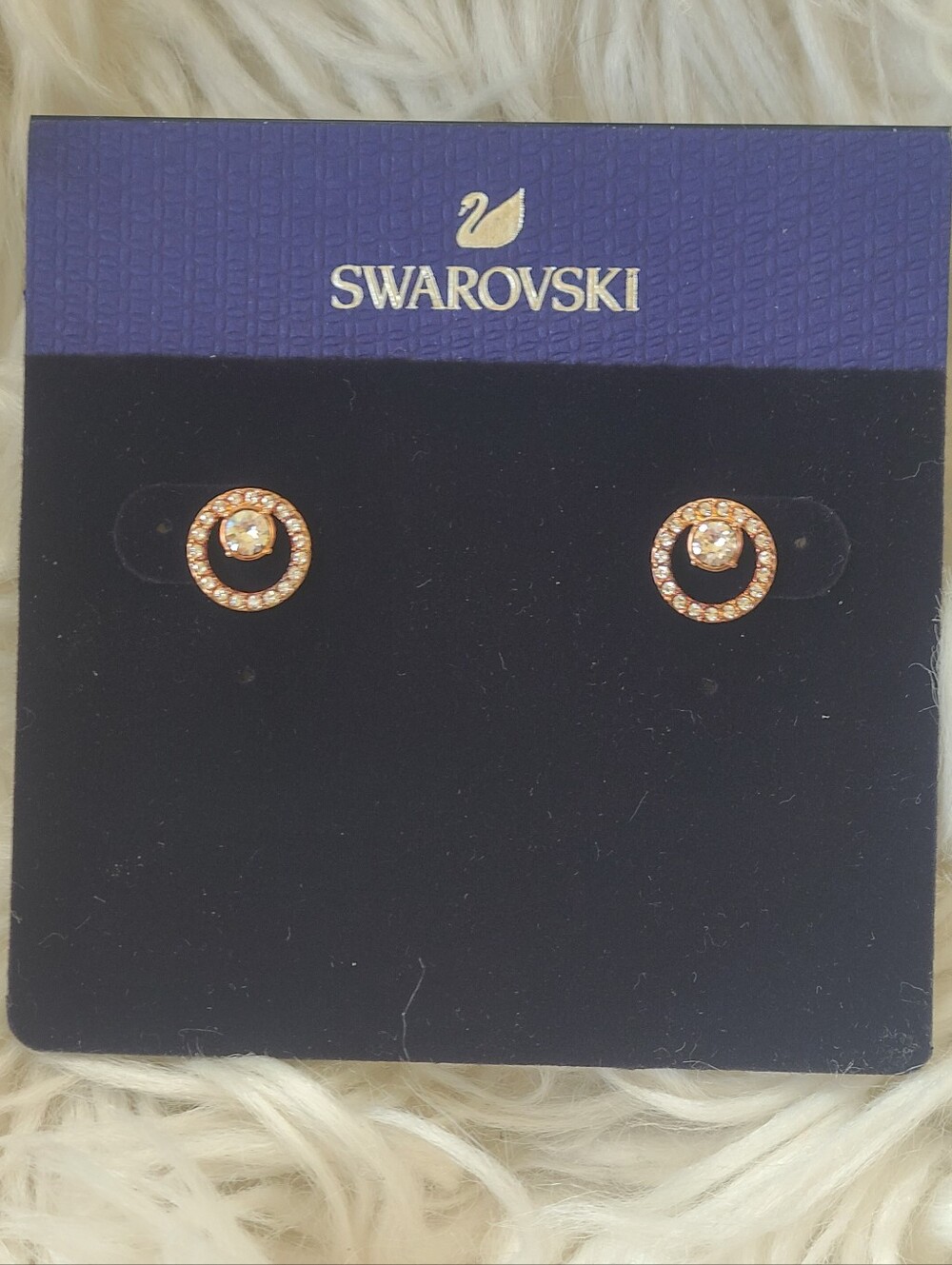 Swarovski Constella Circle Stud Pave Earrings Rose Gold Tone- New No Tags